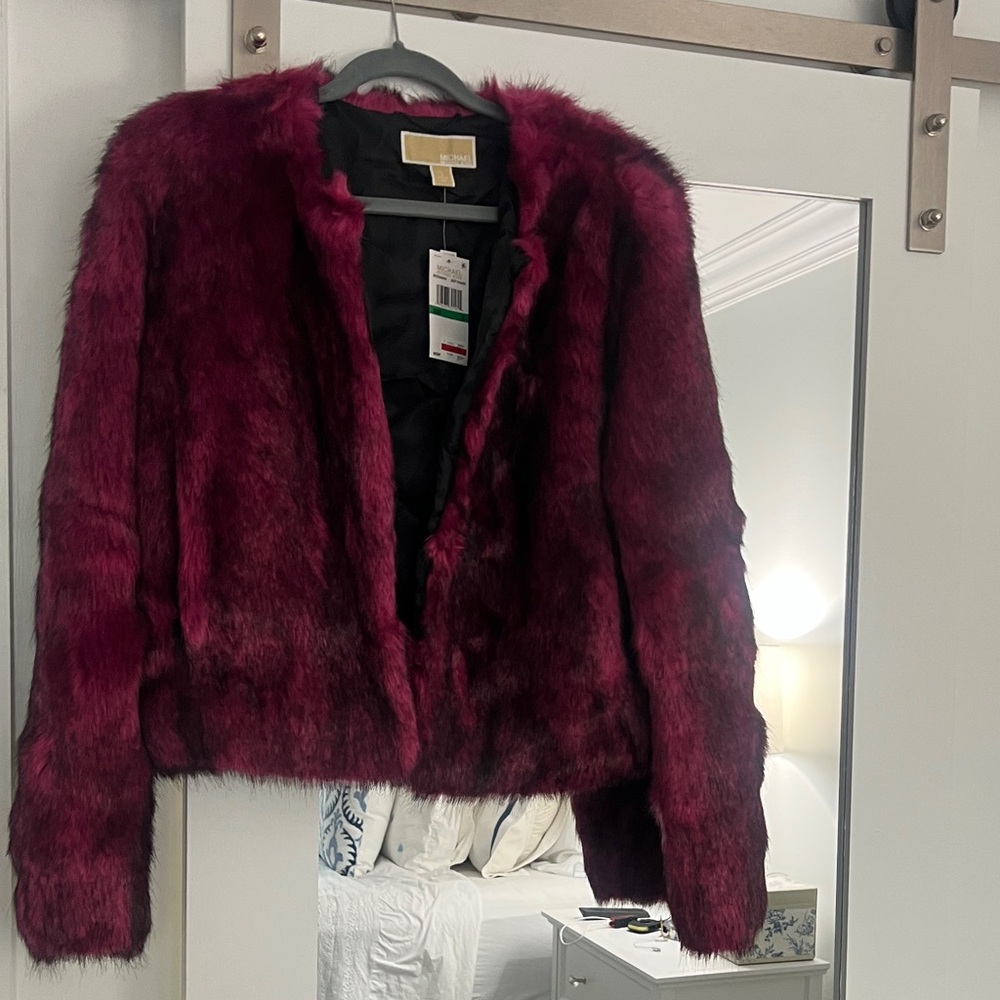 Michael Kors Luxurious Faux Fur Jacket in Rich dark fucsia
